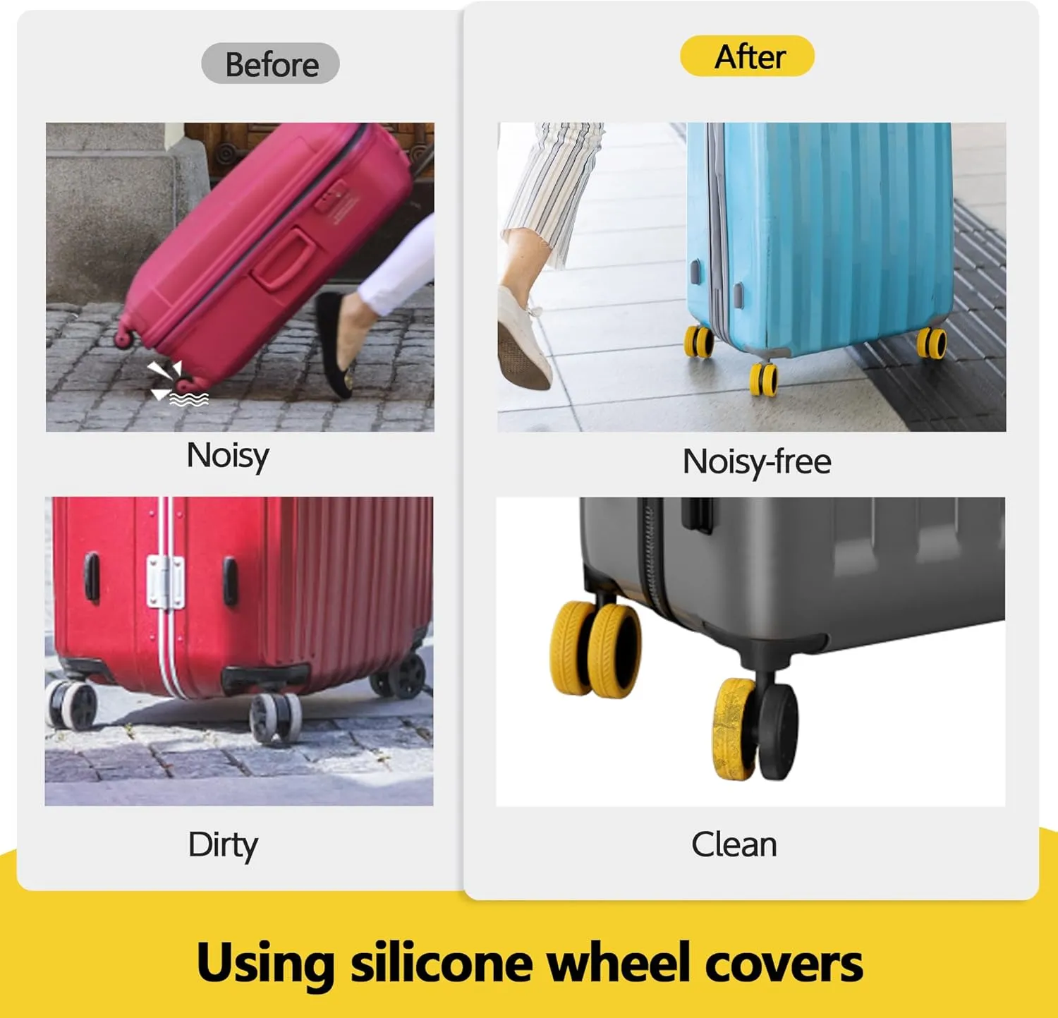 AWINNER 8 Pack Luggage Wheels Covers - Silicone Luggage Wheel Protector Covers for most 8 Spinner Wheel Suitcases or Office Chair Caster,Durable,Mute and Shock Absorption (Yellow)