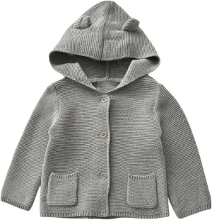 Baby Boys Cardigan Sweater Toddler Girls Knit Hooded Jacket Button Outwear Outfit Tops Sweatshirt
