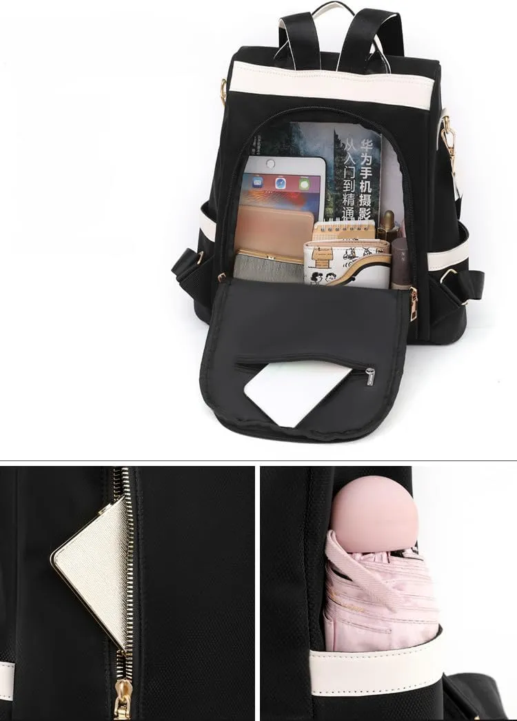 Backpack Purse Women Anti-theft Waterproof Lightweight Travel Fashion Designer Casual Nylon Ladies Daypack Shoulder Bag Handbag Hiking Daily and Shopping (WhitePink)
