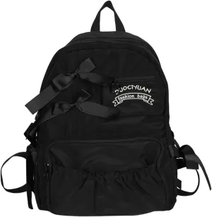 Backpack with Attached Bow-Knots - Ideal for Day-to-Day Use, Kawaii Backpack, Y2k, Aesthetic Cute Backpack (Black)