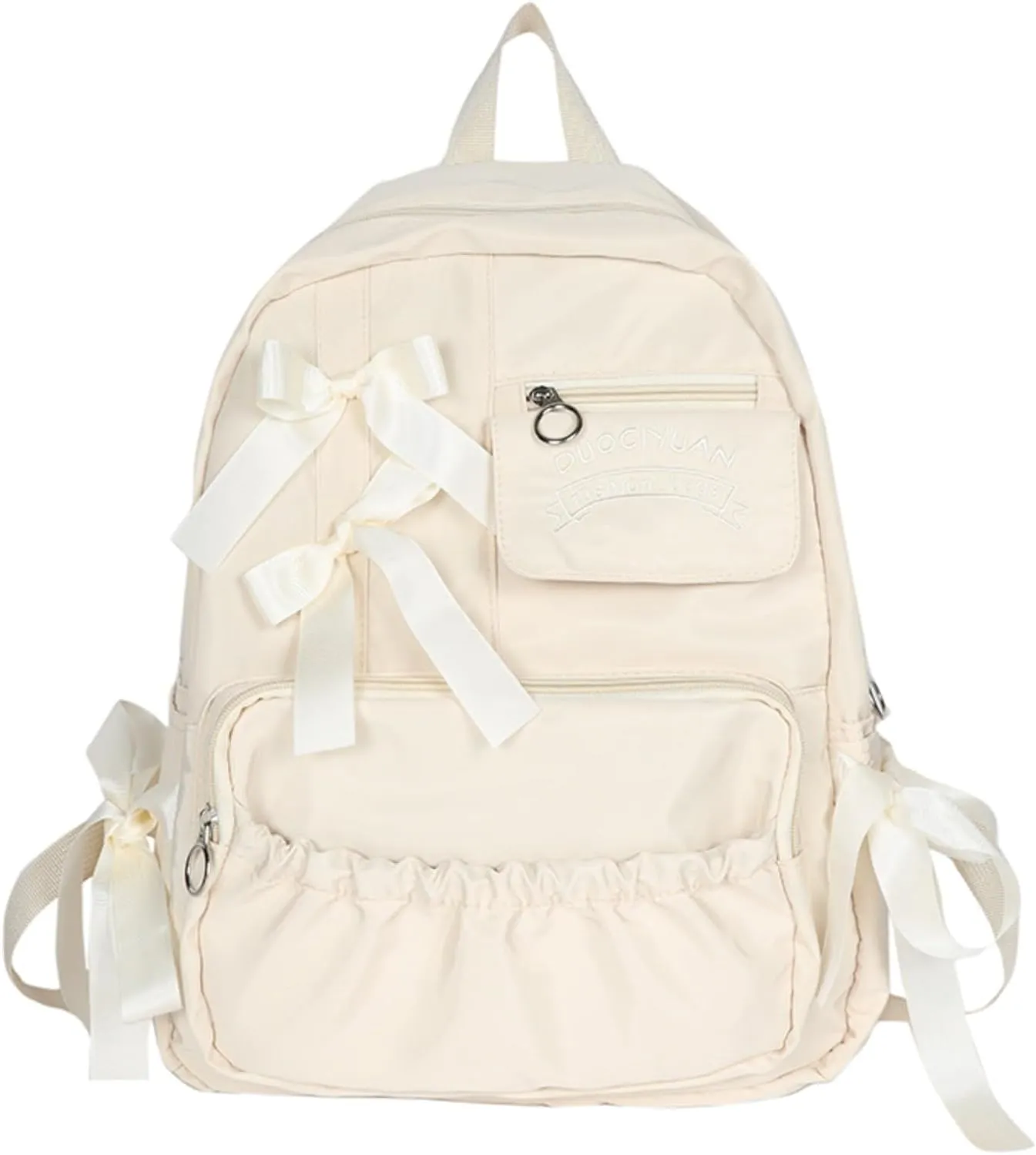 Backpack with Attached Bow-Knots - Ideal for Day-to-Day Use, Kawaii Backpack, Y2k, Aesthetic Cute Backpack (Off white)