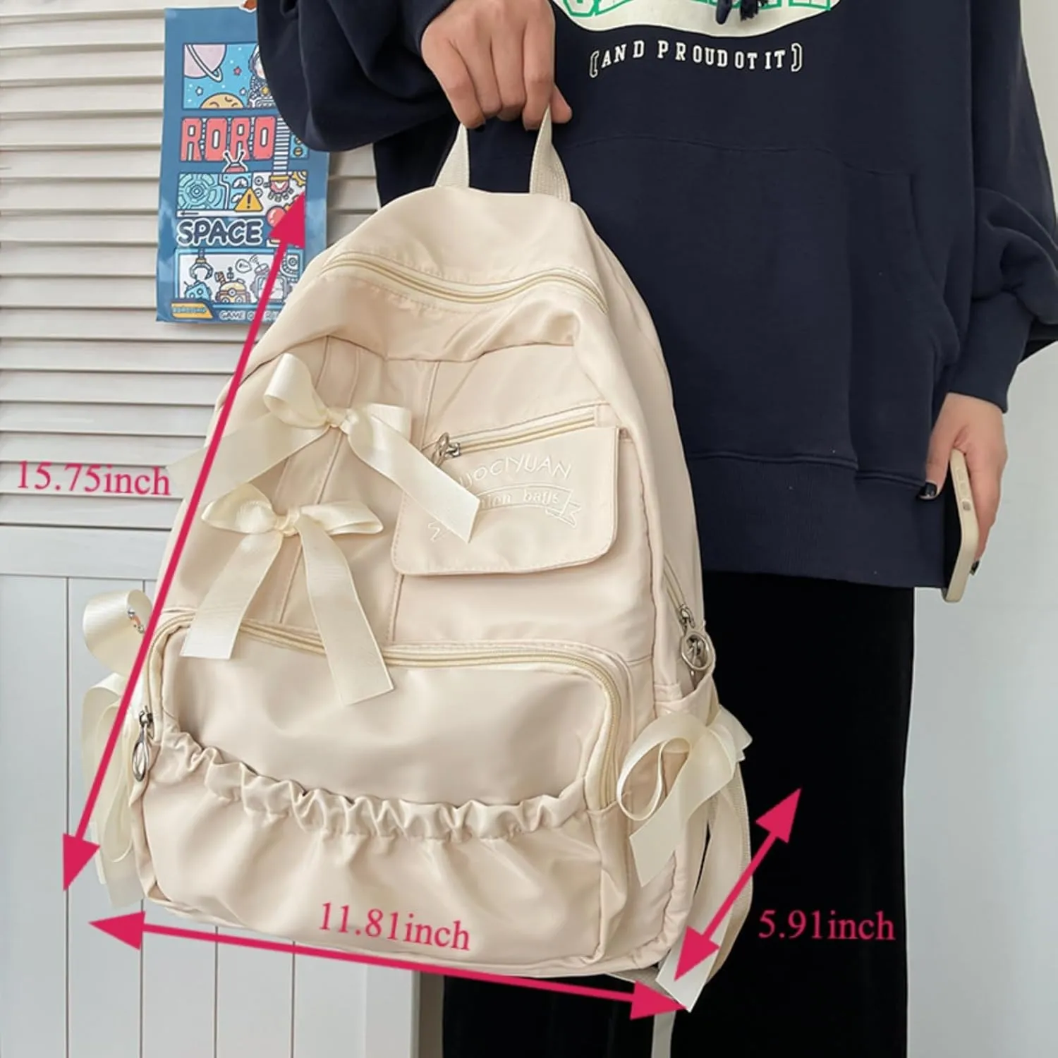 Backpack with Attached Bow-Knots - Ideal for Day-to-Day Use, Kawaii Backpack, Y2k, Aesthetic Cute Backpack (Purple)