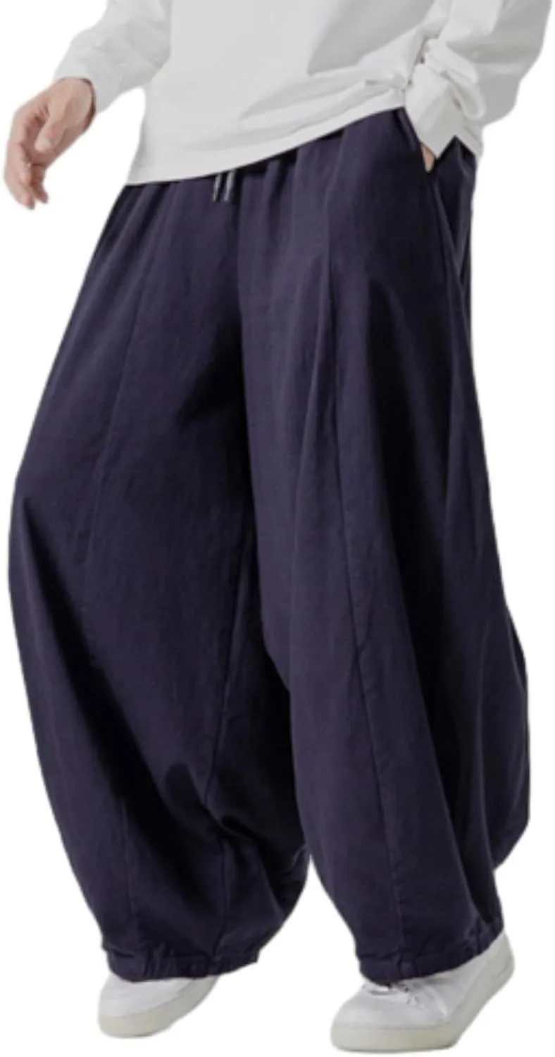 Baggy Pants Men Drawstring Elastic Waist Hip Hop Harem Pants Streetwear Casual Wide Leg Lantern Jogging Sweatpants