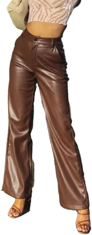 Baggy PU Faux Leather Pants for Women High Waist Straight Wide Leg Trousers Vintage 90s Punk Fashion Streetwear Pants