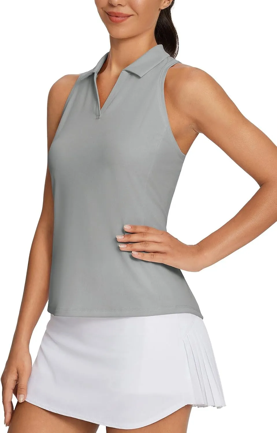 baleaf Womens Golf Shirt Sleeveless Tennis Tank Tops V-Neck Racerback Polo Collar UPF