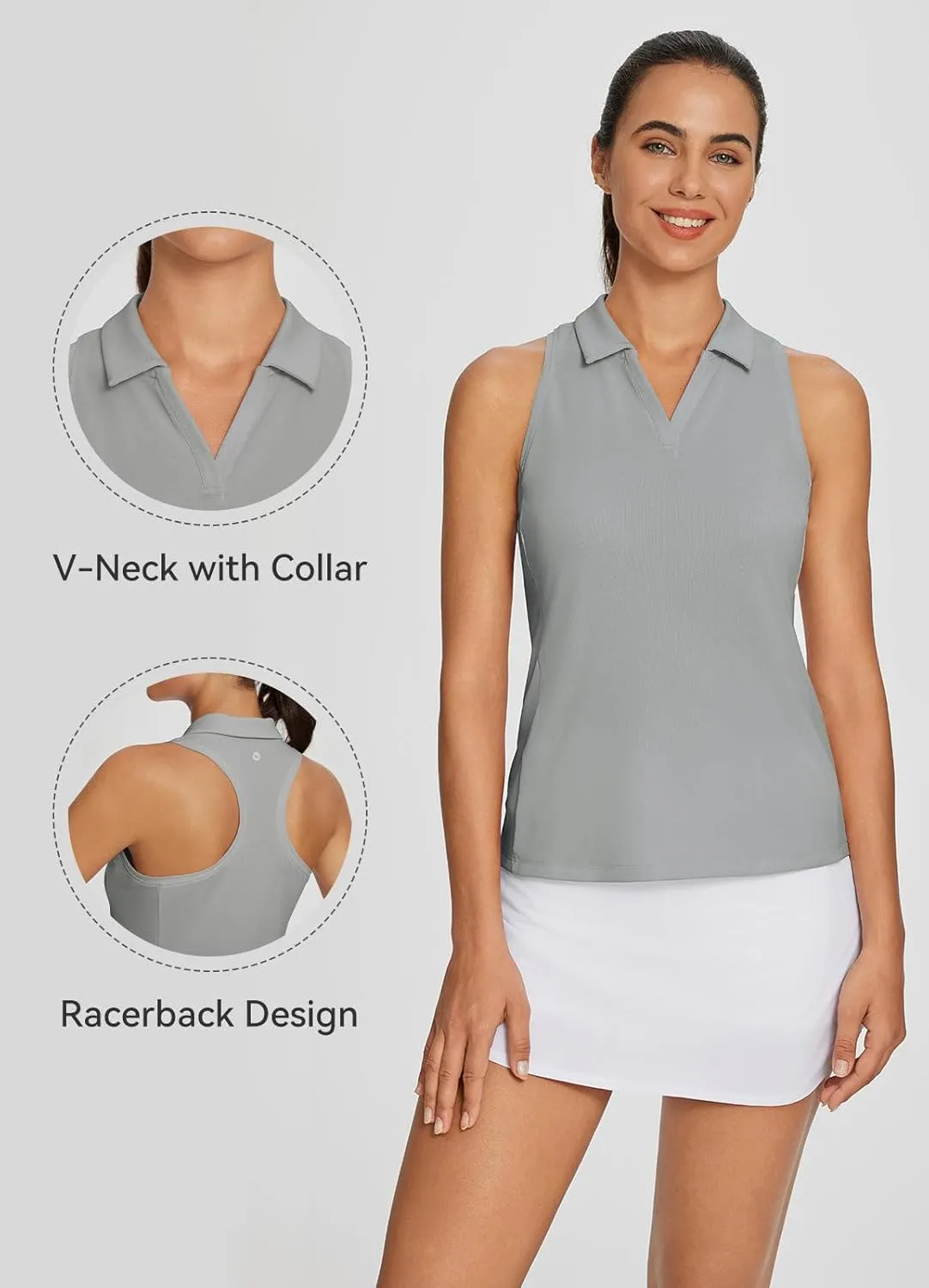 baleaf Womens Golf Shirt Sleeveless Tennis Tank Tops V-Neck Racerback Polo Collar UPF