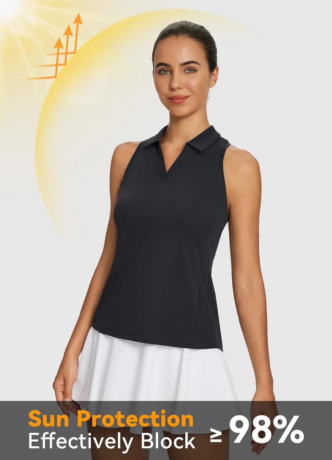 baleaf Womens Golf Shirt Sleeveless Tennis Tank Tops V-Neck Racerback Polo Collar UPF