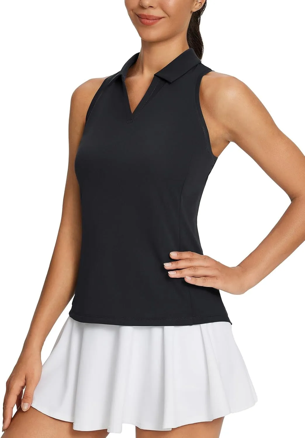 baleaf Womens Golf Shirt Sleeveless Tennis Tank Tops V-Neck Racerback Polo Collar UPF