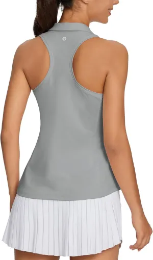 baleaf Womens Golf Shirt Sleeveless Tennis Tank Tops V-Neck Racerback Polo Collar UPF