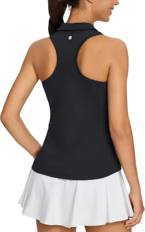 baleaf Womens Golf Shirt Sleeveless Tennis Tank Tops V-Neck Racerback Polo Collar UPF