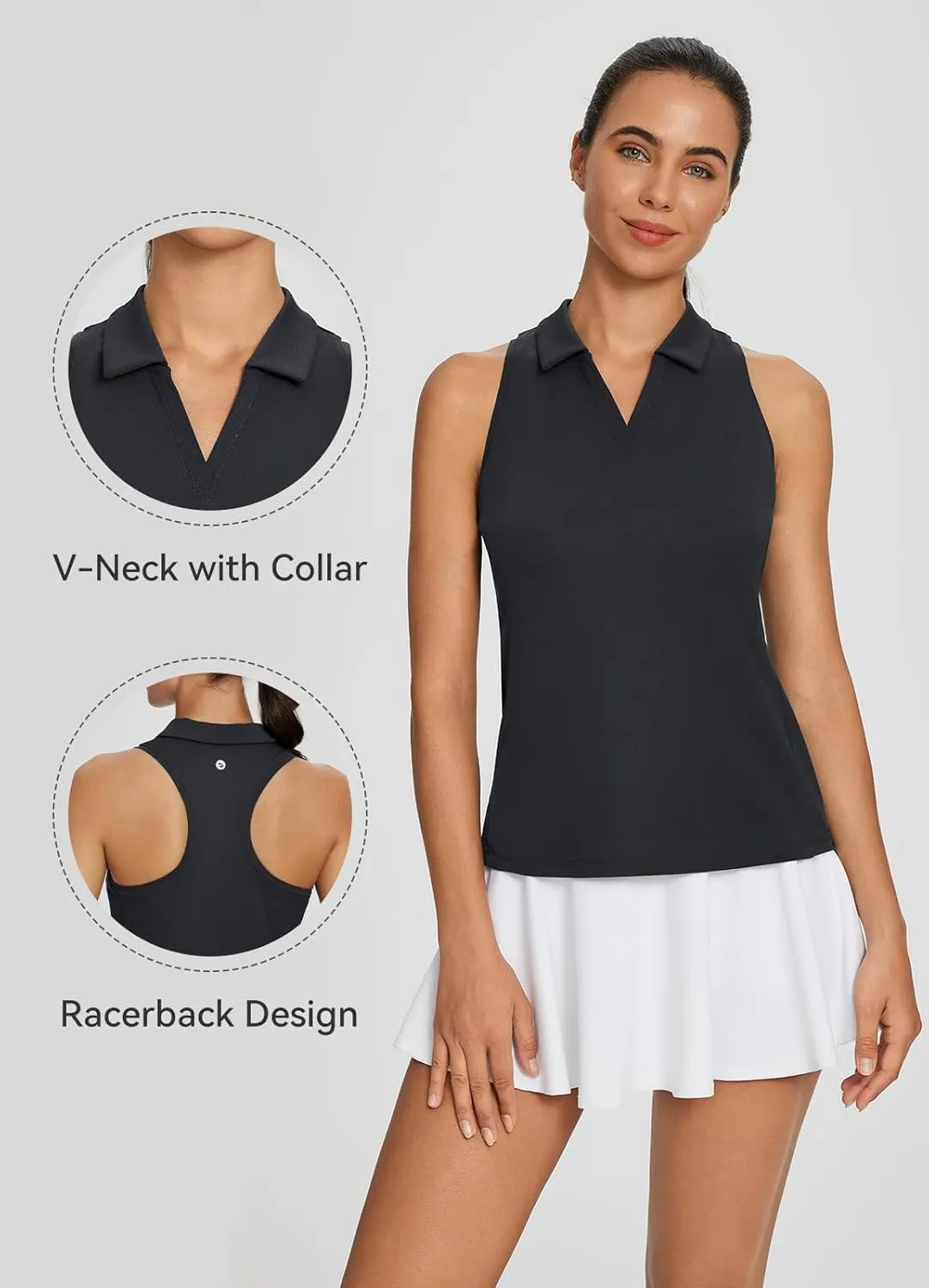 baleaf Womens Golf Shirt Sleeveless Tennis Tank Tops V-Neck Racerback Polo Collar UPF