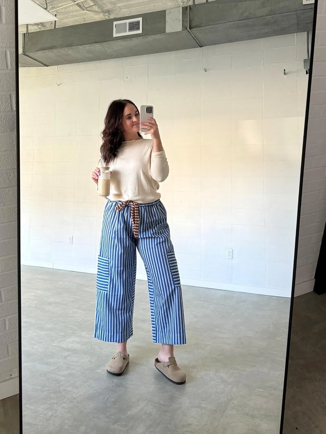 Bankeng Women Drawstring Striped Pants Loose Wide Leg Lounge Pants Casual Palazzo Pants Trousers with Pockets