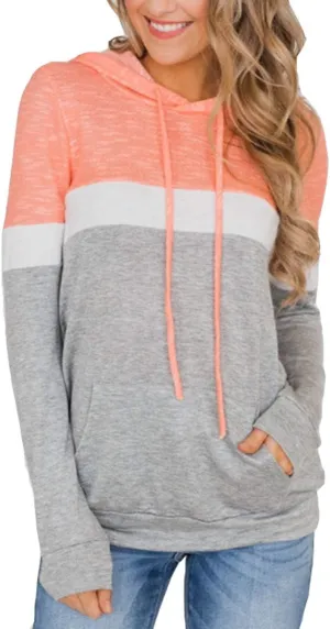 Barlver Women's Casual Hoodies Color Block Long Sleeve Drawstring Sweatshirts 1/4 Zip Pullover Lightweight Tops with Pocket