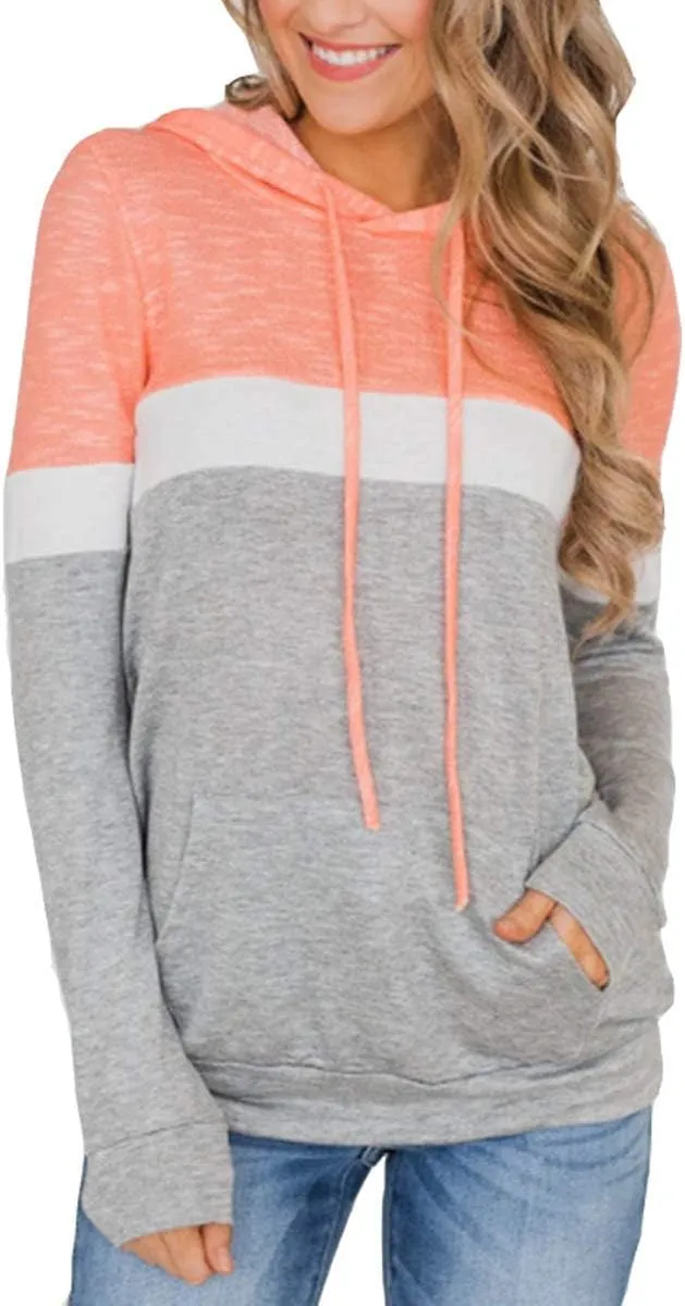 Barlver Women's Casual Hoodies Color Block Long Sleeve Drawstring Sweatshirts 1/4 Zip Pullover Lightweight Tops with Pocket