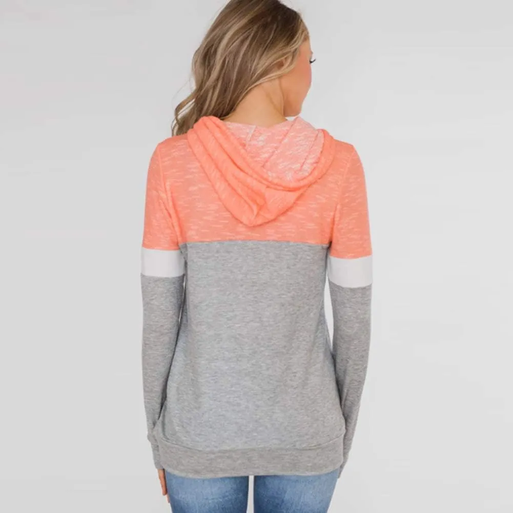 Barlver Women's Casual Hoodies Color Block Long Sleeve Drawstring Sweatshirts 1/4 Zip Pullover Lightweight Tops with Pocket