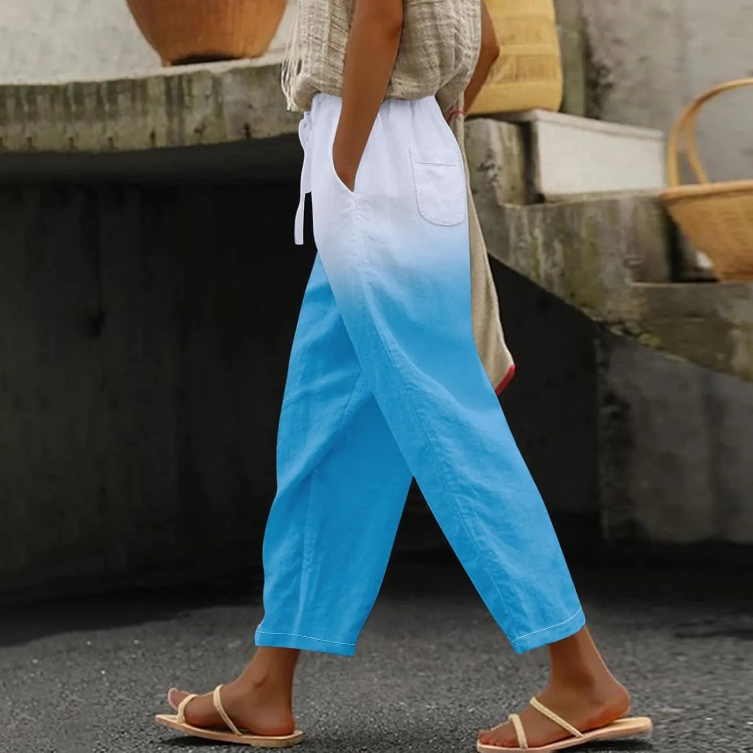Beach Pants Everyday Casual Drawstring Pants Womens Work Pants Summer Outfits for Women 2024 Vacation Jeans