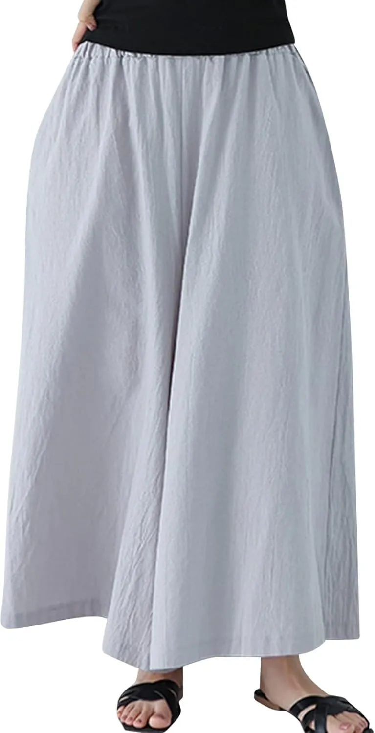 Beach Pants for Women Wide Leg Wide Leg Long Pant Trousers with Pocket Linen Blend