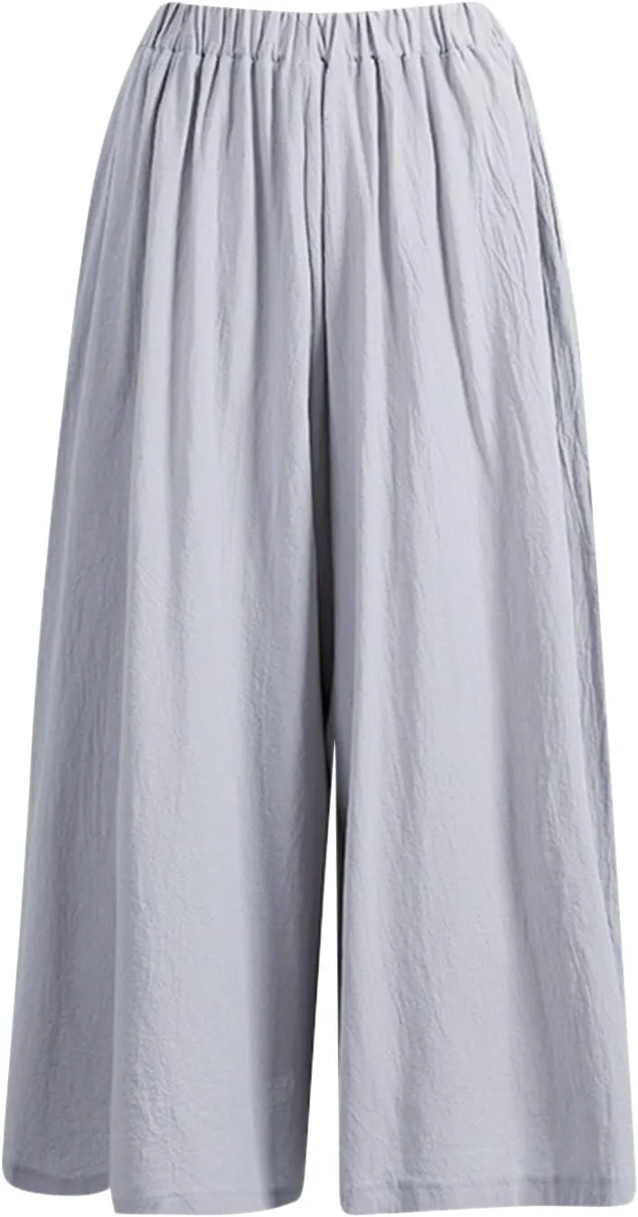 Beach Pants for Women Wide Leg Wide Leg Long Pant Trousers with Pocket Linen Blend