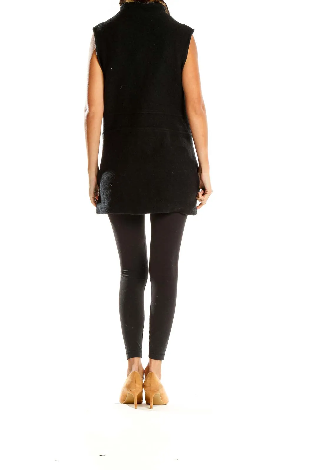 Black Embroidered Fur-Trimmed Vest