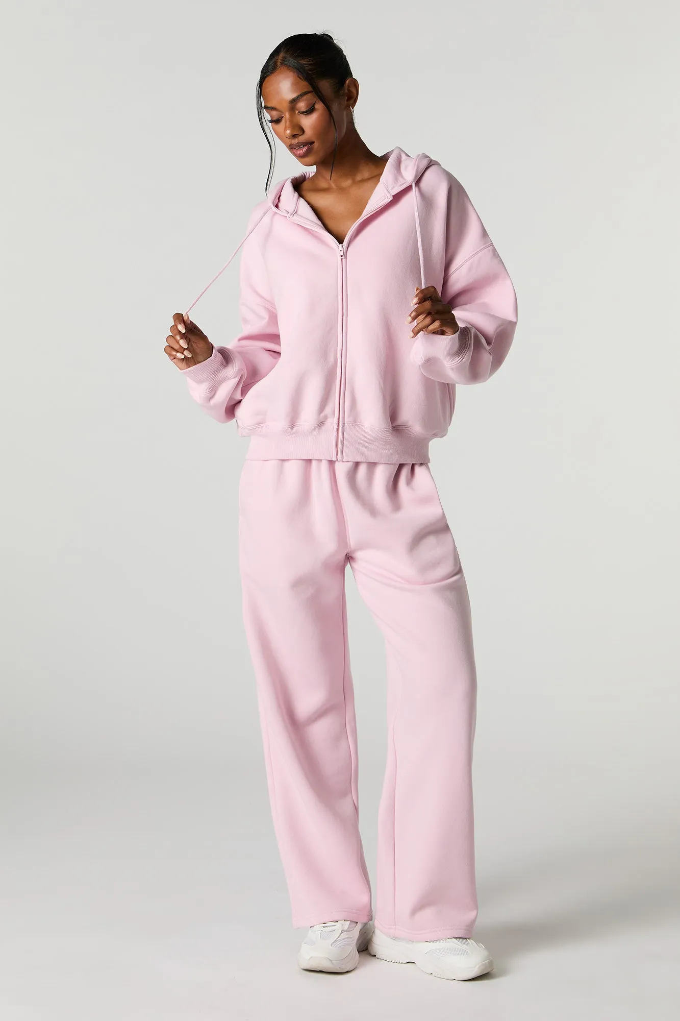 Boxy Zip-Up Fleece Hoodie
