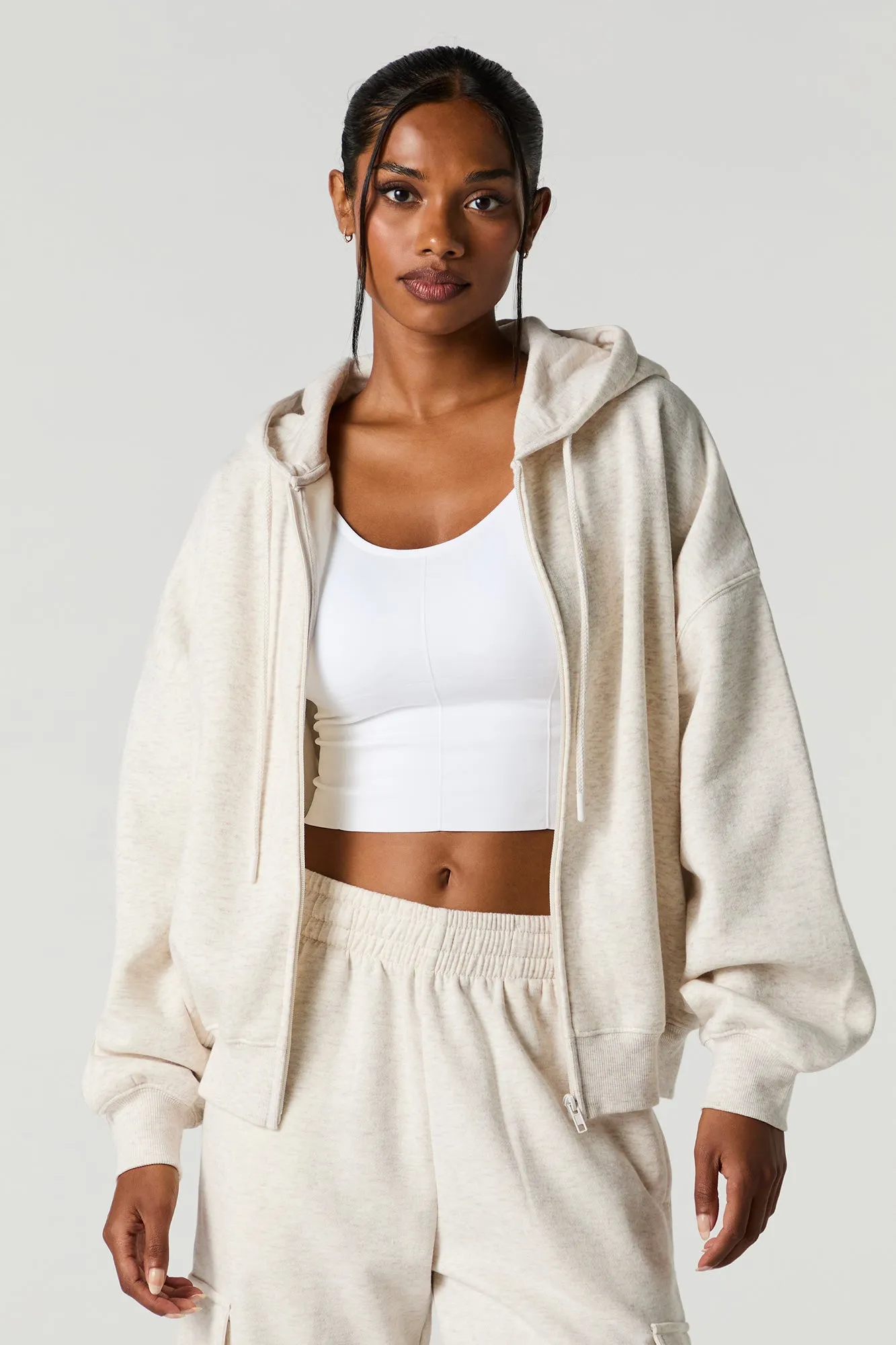 Boxy Zip-Up Fleece Hoodie