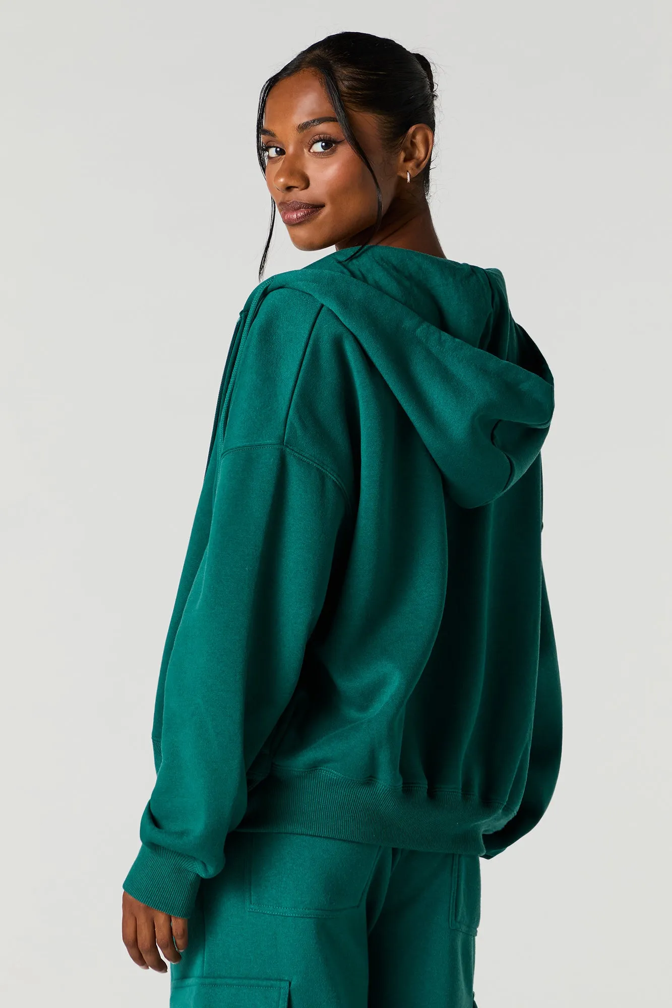 Boxy Zip-Up Fleece Hoodie