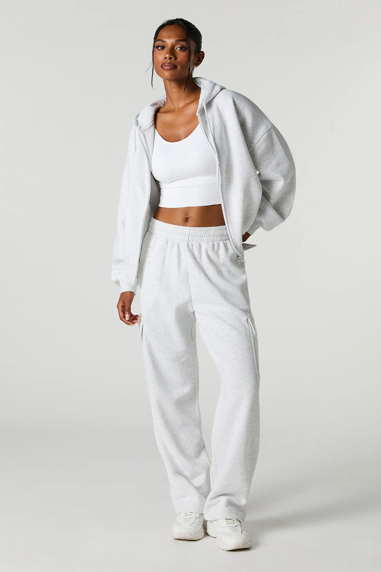 Boxy Zip-Up Fleece Hoodie
