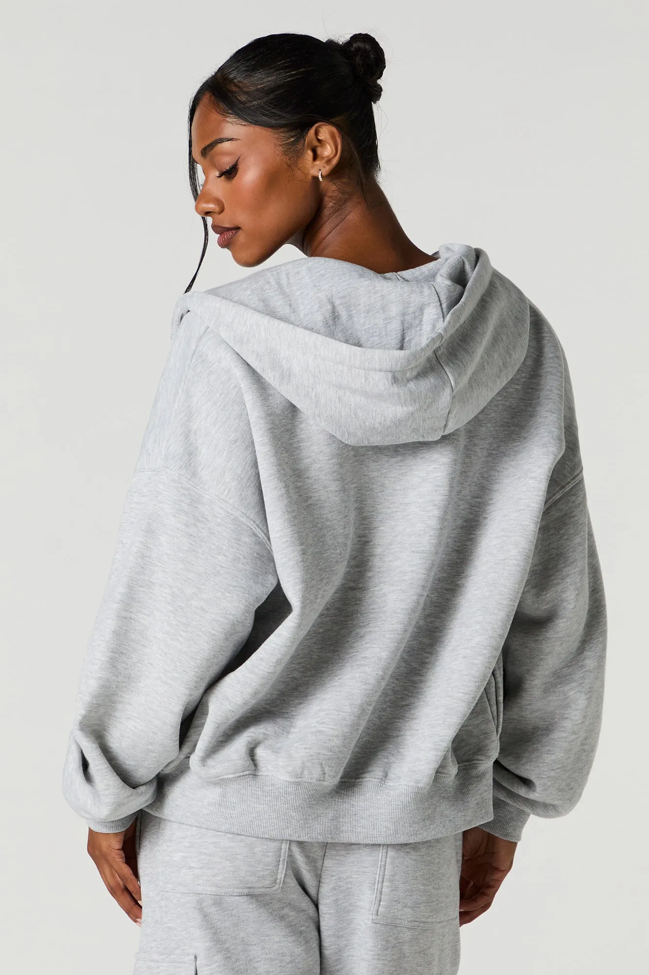 Boxy Zip-Up Fleece Hoodie