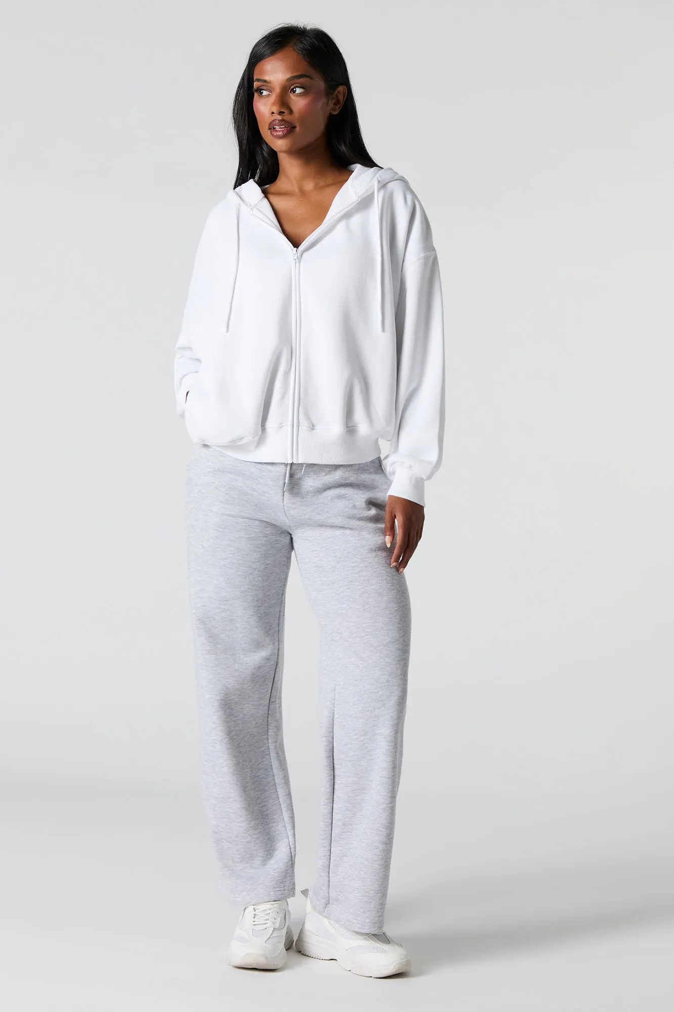 Boxy Zip-Up Fleece Hoodie