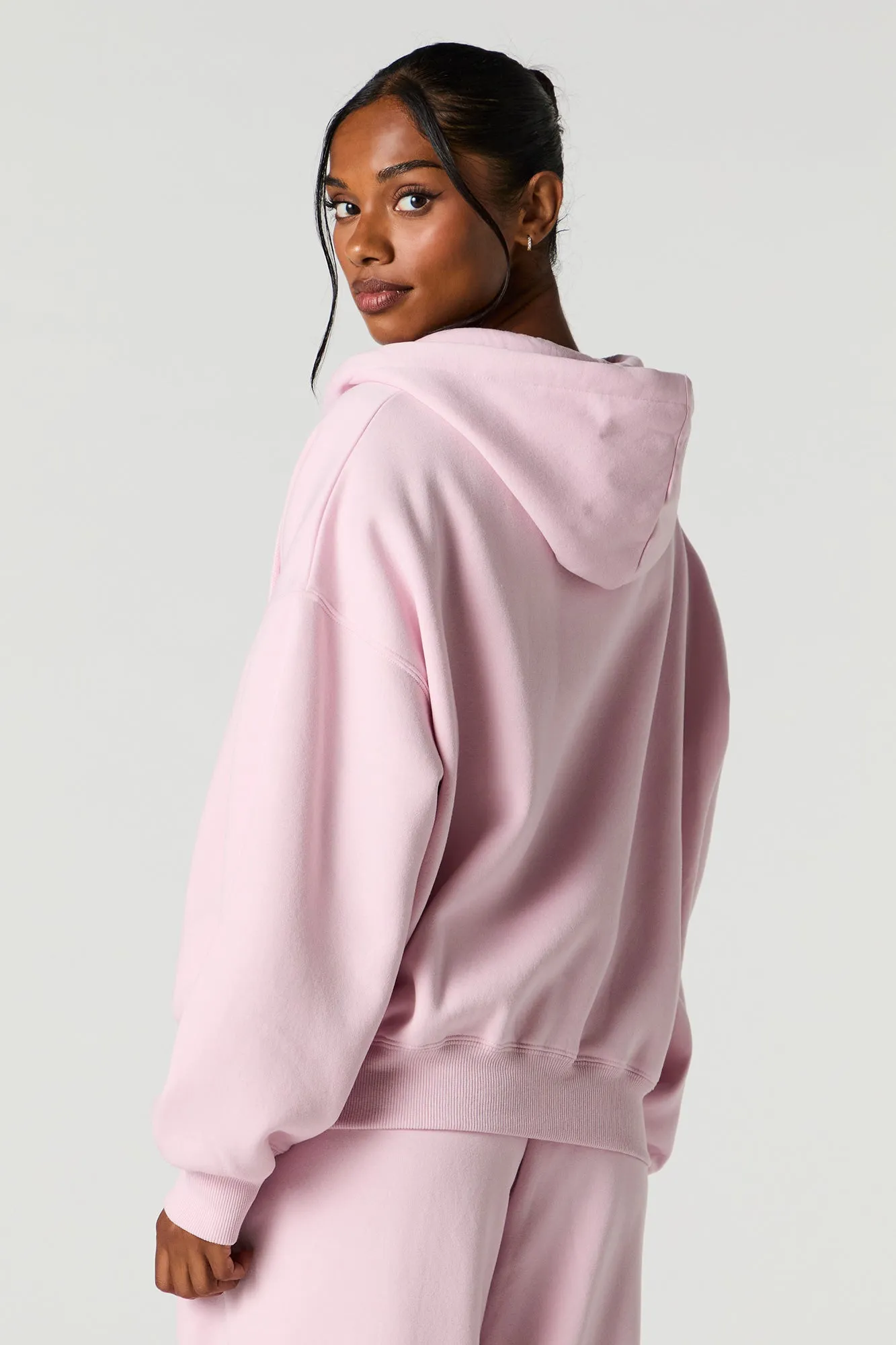 Boxy Zip-Up Fleece Hoodie