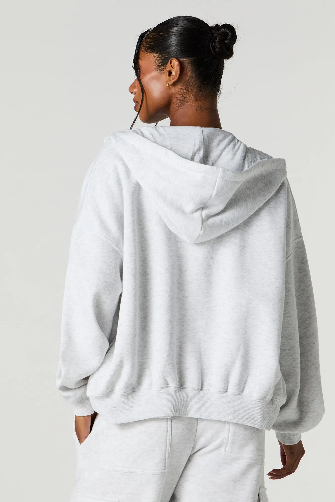 Boxy Zip-Up Fleece Hoodie