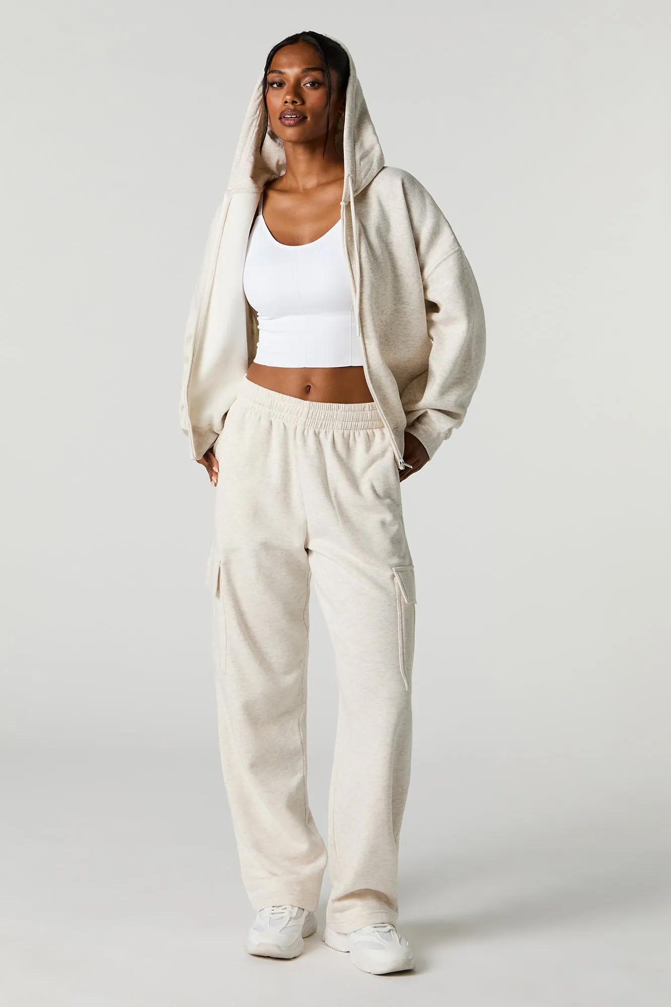 Boxy Zip-Up Fleece Hoodie
