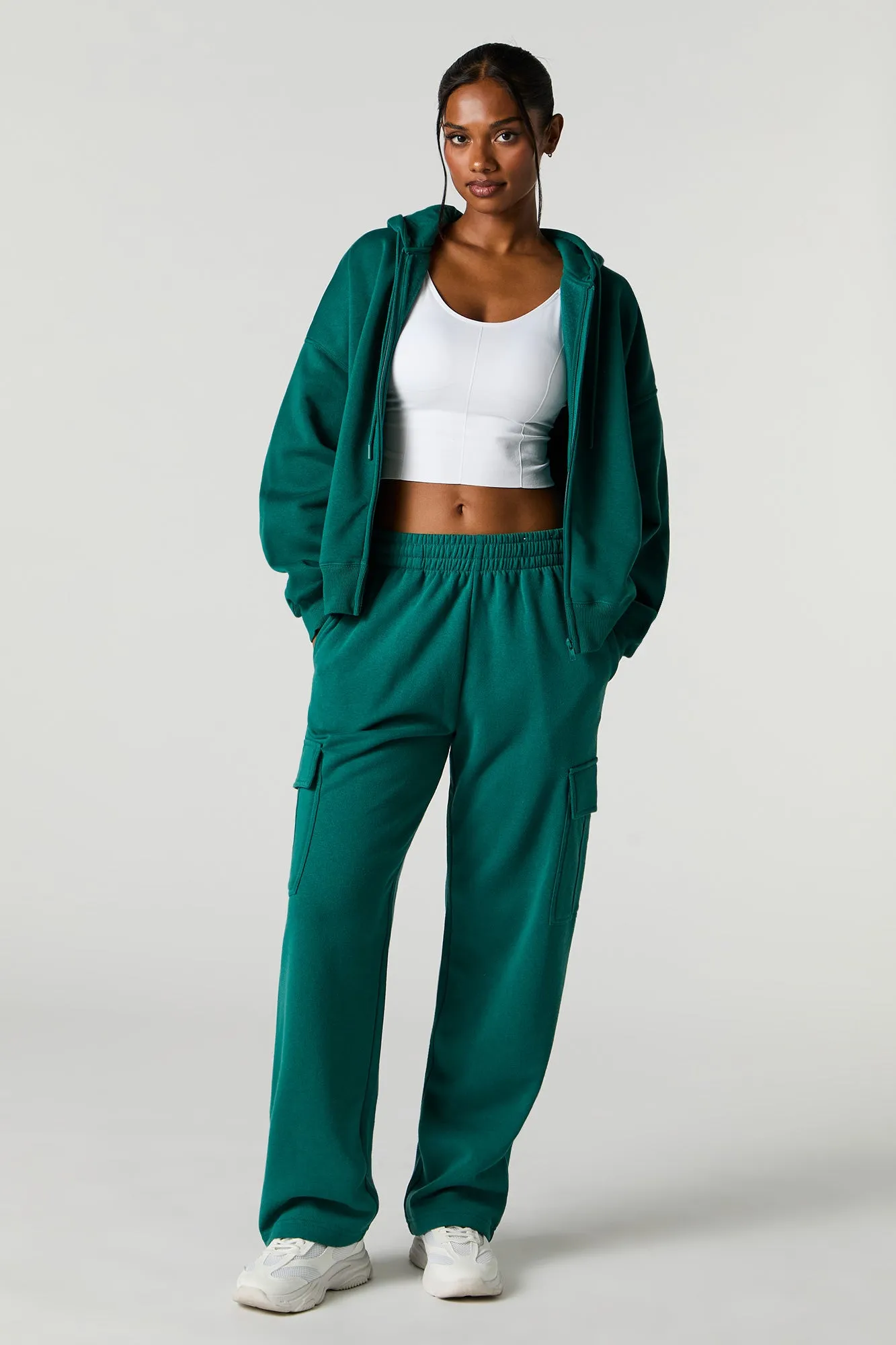 Boxy Zip-Up Fleece Hoodie