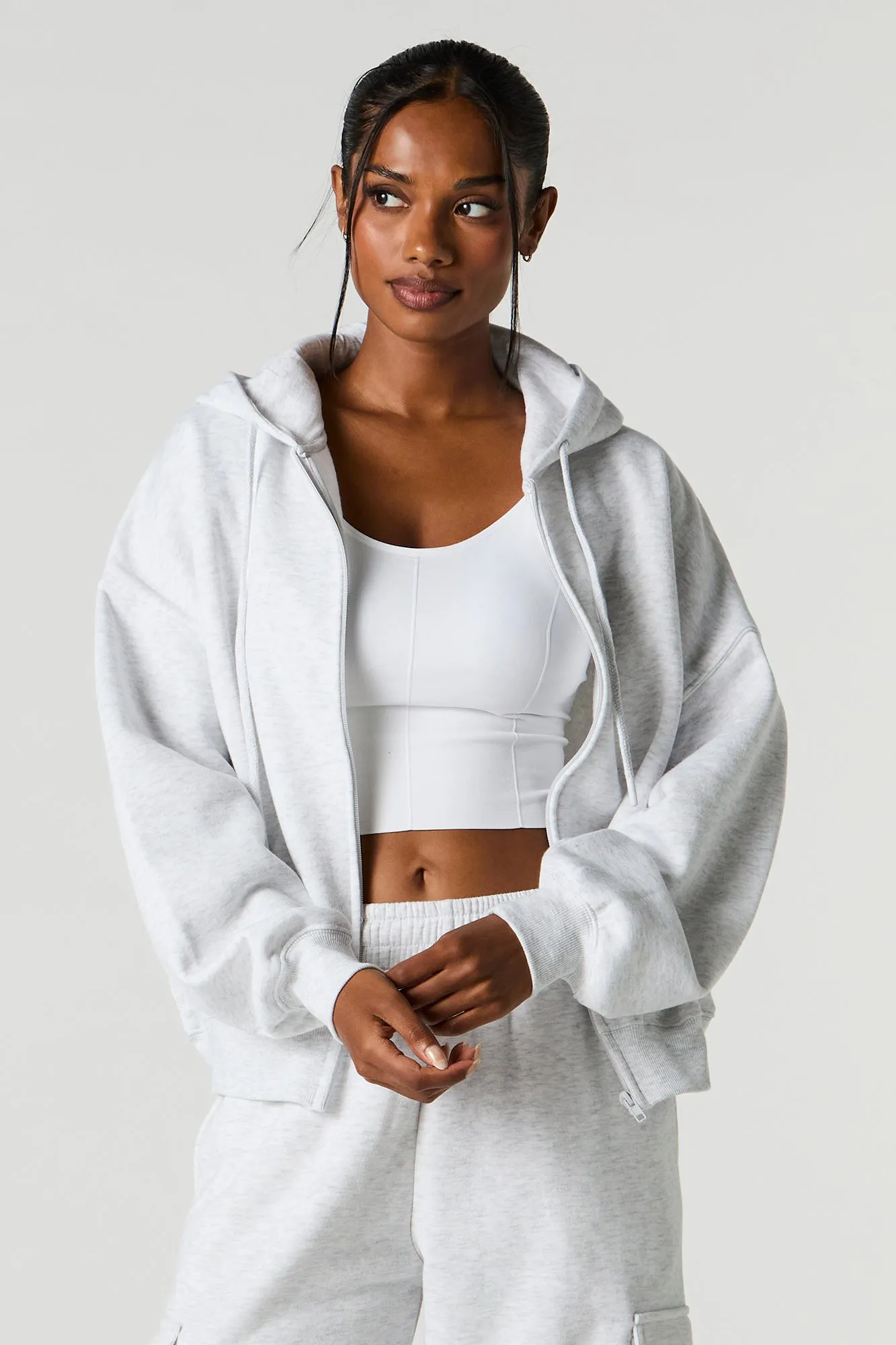 Boxy Zip-Up Fleece Hoodie