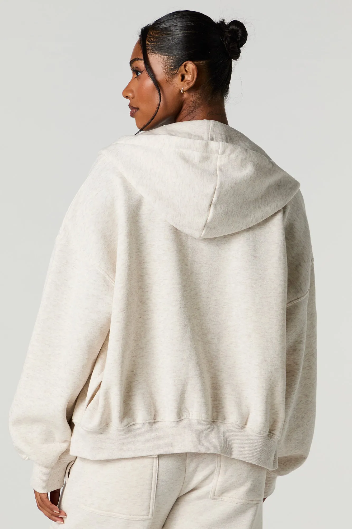 Boxy Zip-Up Fleece Hoodie