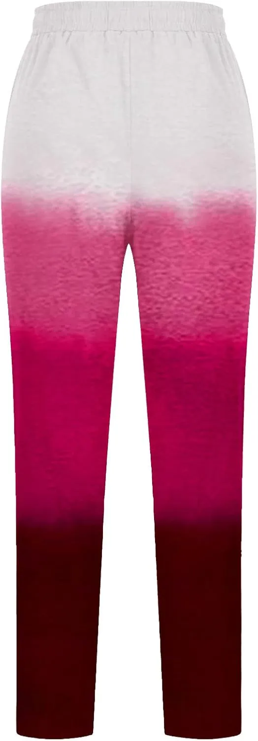 BZGTZT Casual Pants for Women Summer Gradient Tie-Dye Wide Leg Pant Loose Trousers Drawstring Cotton Linen Pant with Pocket