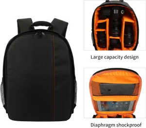 Camera Backpack for DSLR/SLR & Mirrorless Cameras - Compact 12.9" Oxford Bag with Tripod Holder, Rain Cover & Padded Compartments (Black/Orange)