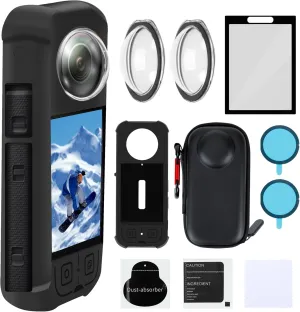 Camera Protective Accessories Kit for Insta 360 X3 Include Silicone Protective Cover/Screen Protectors/Camera Case(with Buckle)/Front Behind Lens Guard