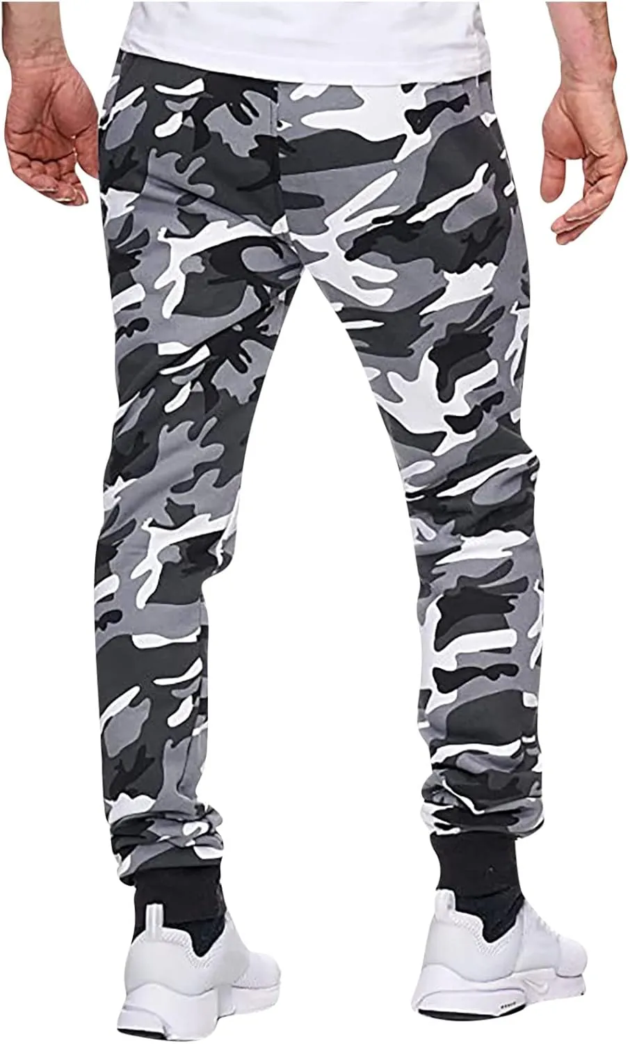 Camouflage Stretch Skinny Pants for Men Casual Drawstring Elastic Waist Beam Feet Slacks Tapered Sport Trousers