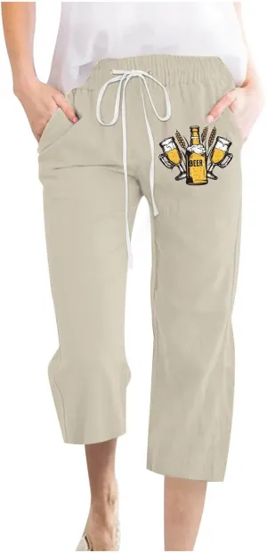 Capris Pants for Women Linen 3/4 Pants Wide Leg Capris Lightweight Baggy Cropped Trousers Summer Outfits for Women