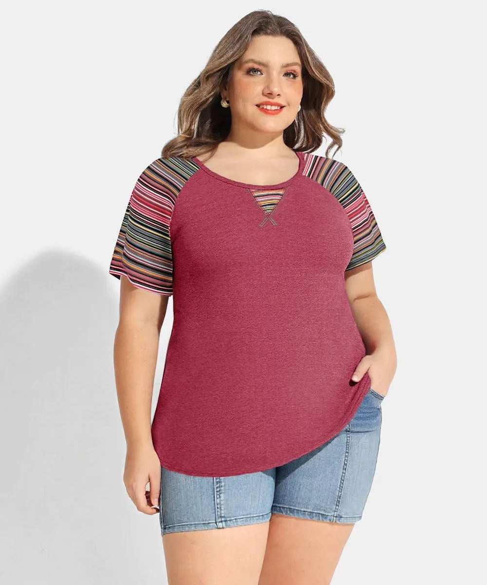 CARCOS Plus Size Tops for Women Short Sleeve Shirt Summer Star/Leopard/Tie Dye/Flower Crewneck Pullover Tunic XL-5XL