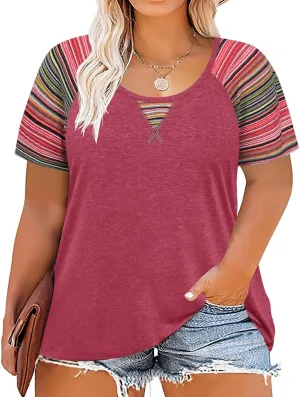 CARCOS Plus Size Tops for Women Short Sleeve Shirt Summer Star/Leopard/Tie Dye/Flower Crewneck Pullover Tunic XL-5XL