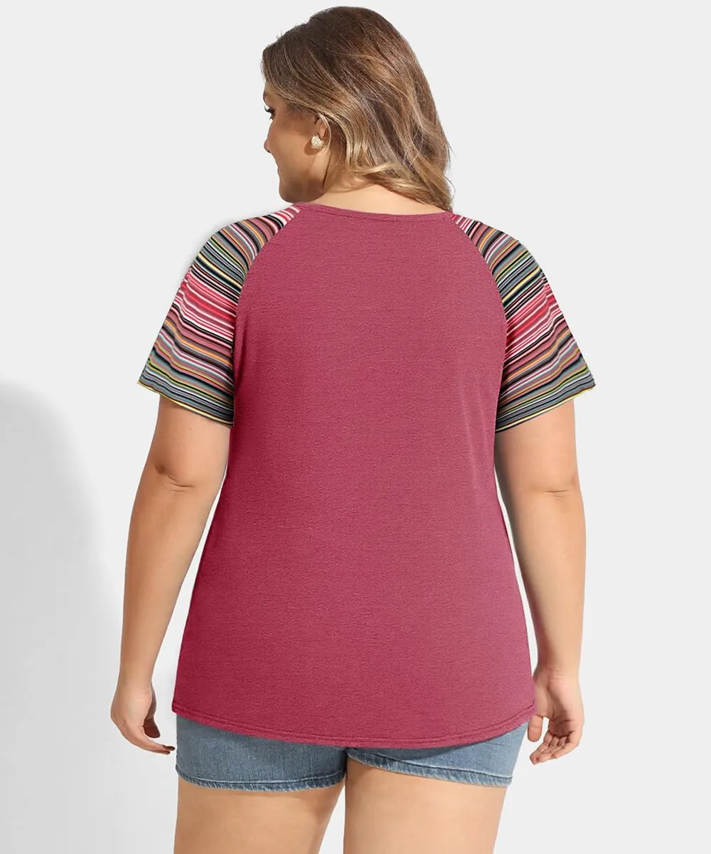 CARCOS Plus Size Tops for Women Short Sleeve Shirt Summer Star/Leopard/Tie Dye/Flower Crewneck Pullover Tunic XL-5XL
