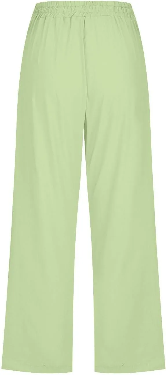 Cargo Capris for Women Casual 2025 Summer Drawstring Elastic High Waist Linen Pant Cropped Comfy Trousers