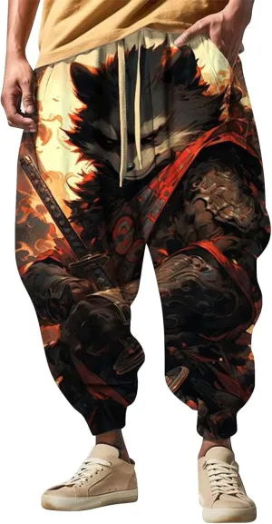 Casual Elastic Waist Trouser Hippie Yoga Pants Men's Autumn Fun Print Fashion Street Feel Cotton Drawstring Cargo