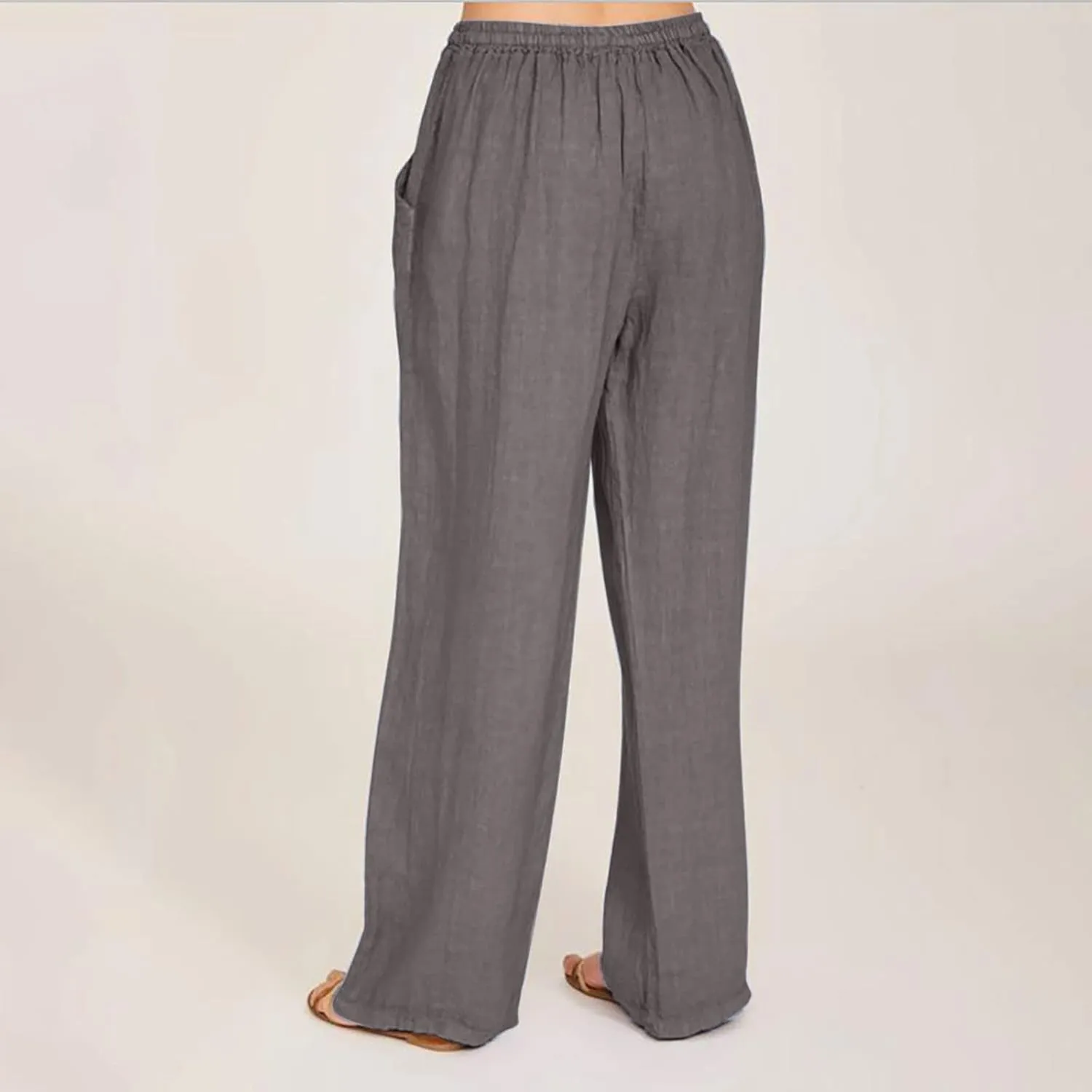 Casual Linen Pants Women 2024 Trendy Wide Leg Long Pant with Pockets Drawstring Summer Fall Palazzo Trousers, Large