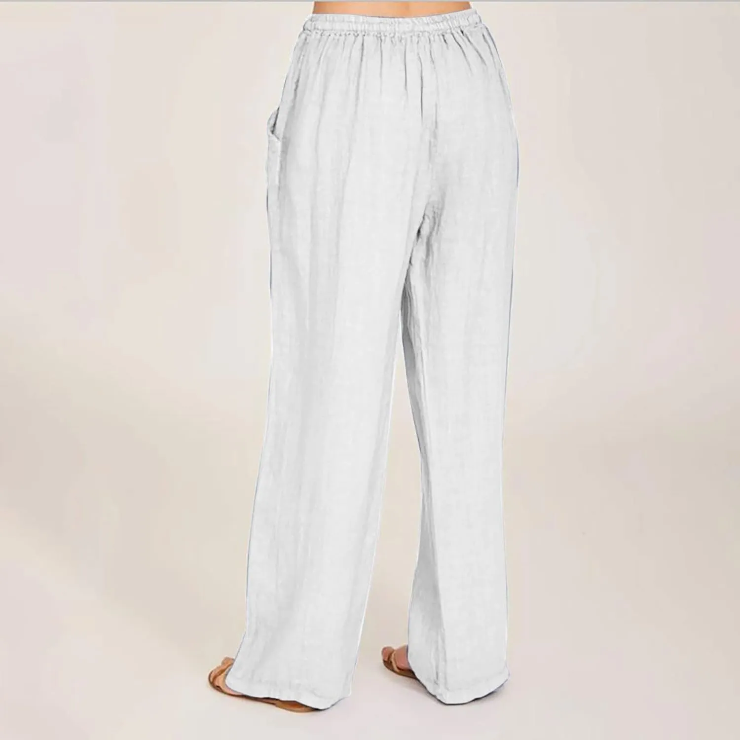 Casual Linen Pants Women 2024 Trendy Wide Leg Long Pant with Pockets Drawstring Summer Fall Palazzo Trousers, Large