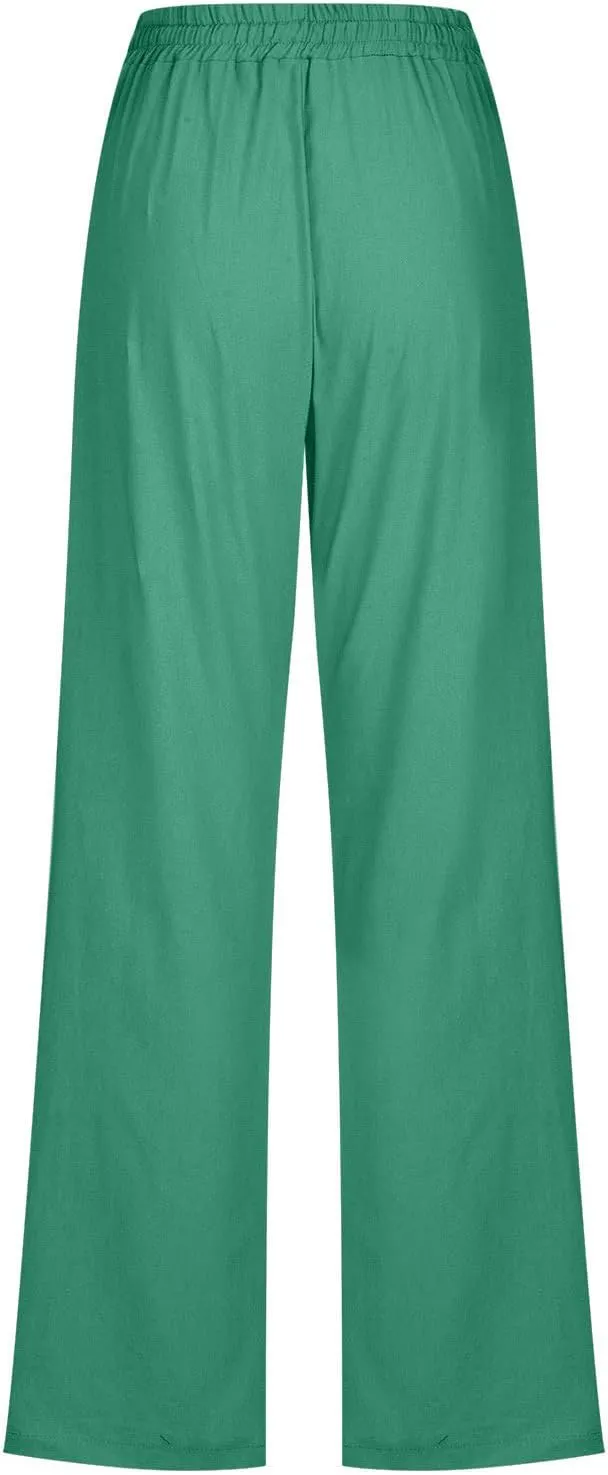Casual Linen Pants Women Lounge Pants High Waist Drawstring Loose Fit 2025 Summer Trousers with Side Pockets Slacks