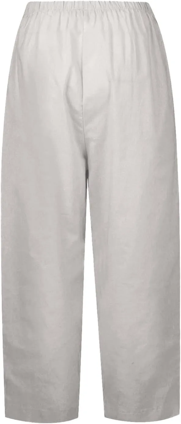 Casual Linen Trousers for Women Solid Color Straight Leg Elastic Waist Loose Comfy Travel Pants Autumn Outdoor Slacks