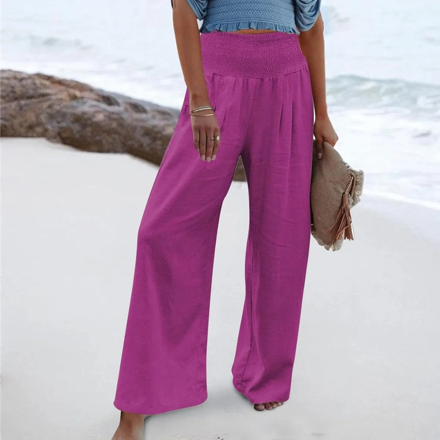 Casual Trousers Pants for Women Loose Wide Leg Baggy Slacks Cotton Linen Pants 2025 Summer Flowy Sweatpants
